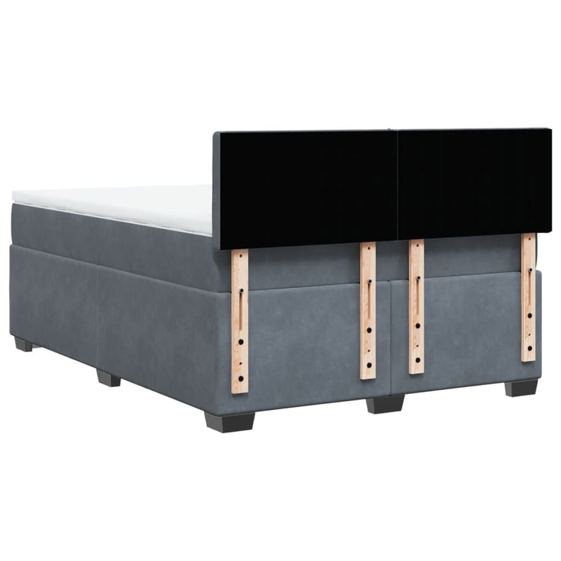 Box Spring Bed with Mattress Dark Grey Queen Velvet