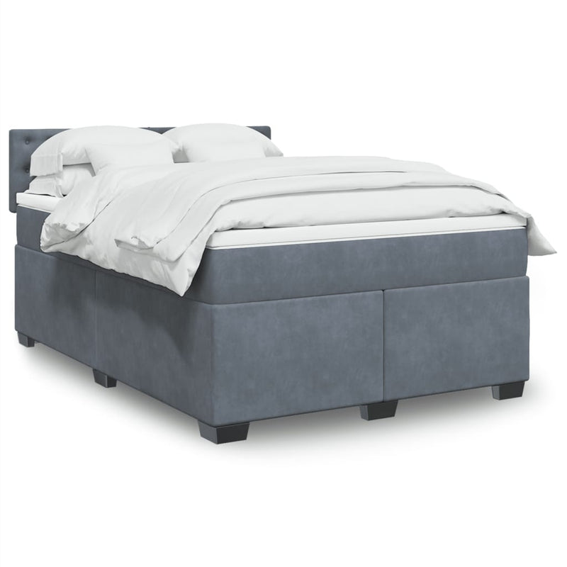 Box Spring Bed with Mattress Dark Grey Queen Velvet