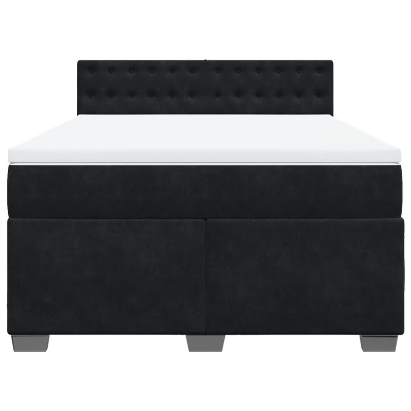 Box Spring Bed with Mattress Black Queen Velvet