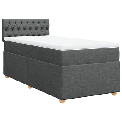 Box Spring Bed with Mattress Dark Grey King Single Fabric