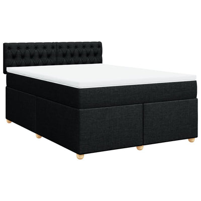 Box Spring Bed with Mattress Black Double Fabric