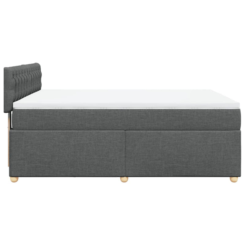 Box Spring Bed with Mattress Dark Grey Queen Fabric