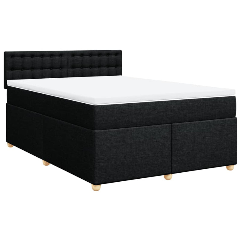 Box Spring Bed with Mattress Black Queen Fabric