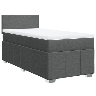 Box Spring Bed with Mattress Dark Grey King Single Fabric