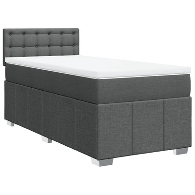 Box Spring Bed with Mattress Dark Grey King Single Fabric