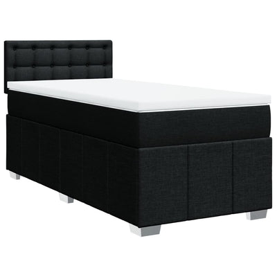 Box Spring Bed with Mattress Black King Single Fabric