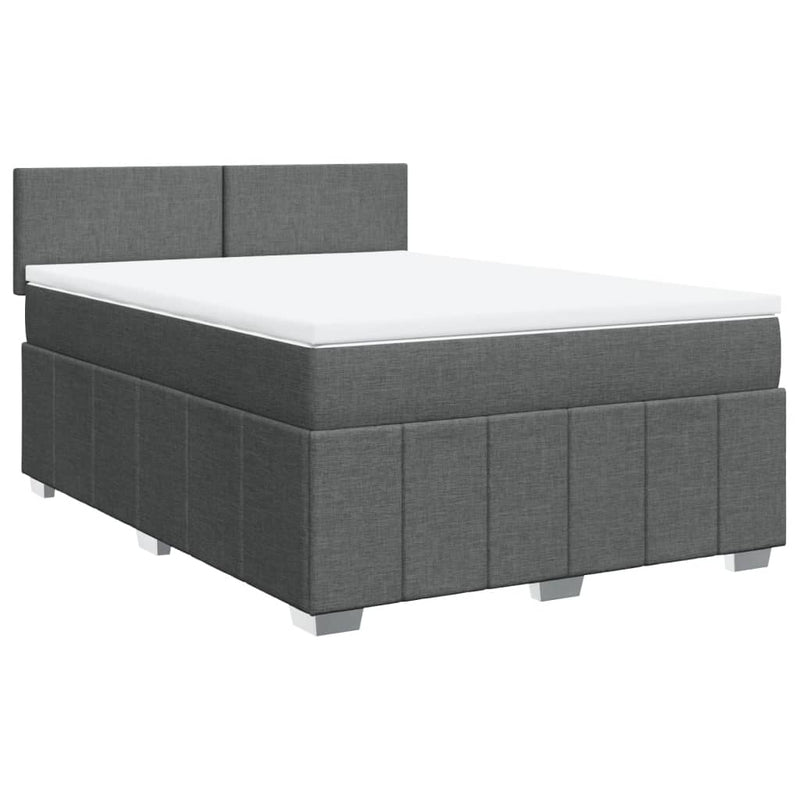 Box Spring Bed with Mattress Dark Grey Double Fabric