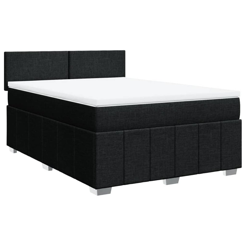 Box Spring Bed with Mattress Black Queen Fabric