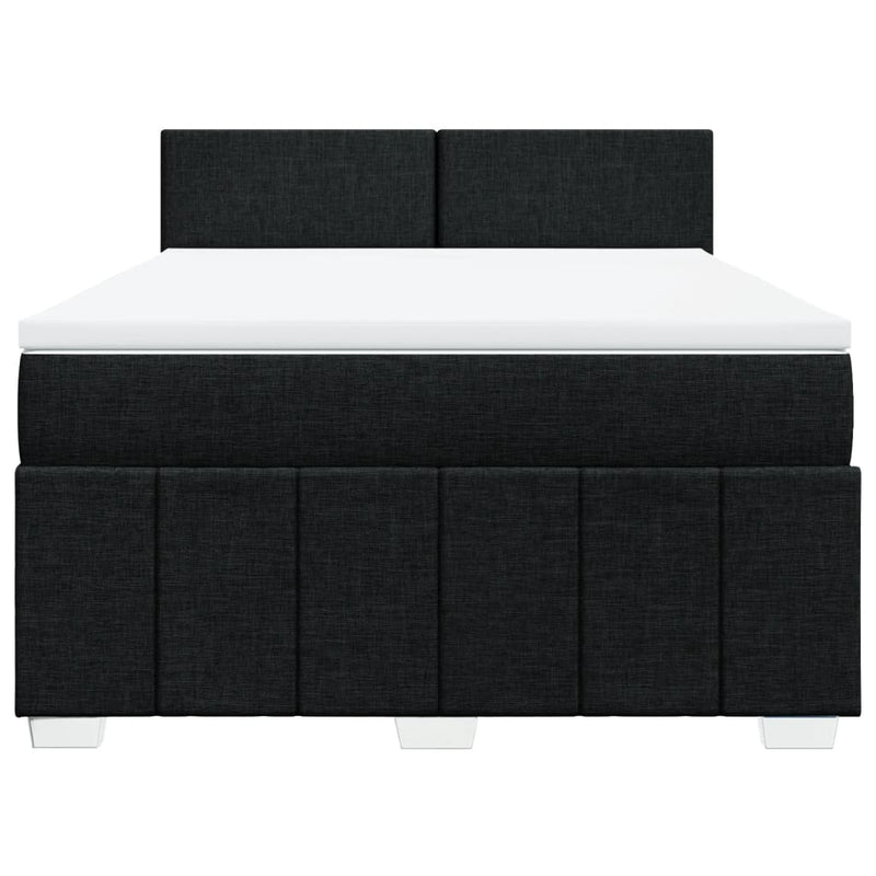 Box Spring Bed with Mattress Black Queen Fabric