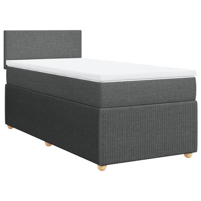 Box Spring Bed with Mattress Dark Grey King Single Fabric