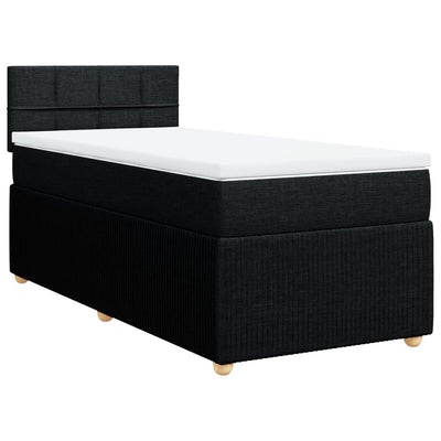 Box Spring Bed with Mattress Black King Single Fabric