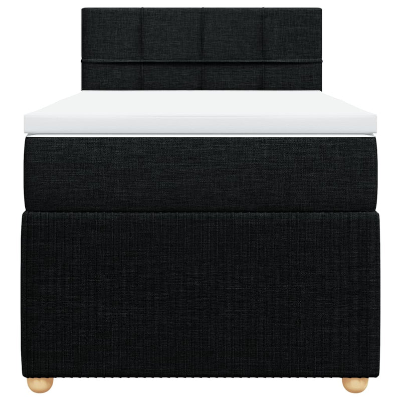 Box Spring Bed with Mattress Black King Single Fabric