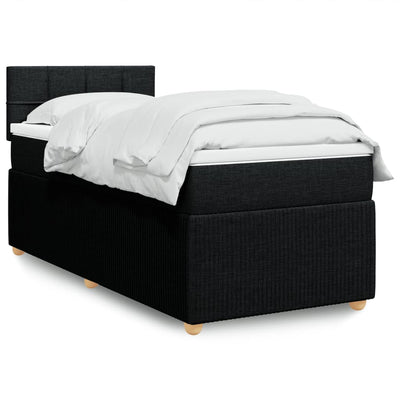 Box Spring Bed with Mattress Black King Single Fabric