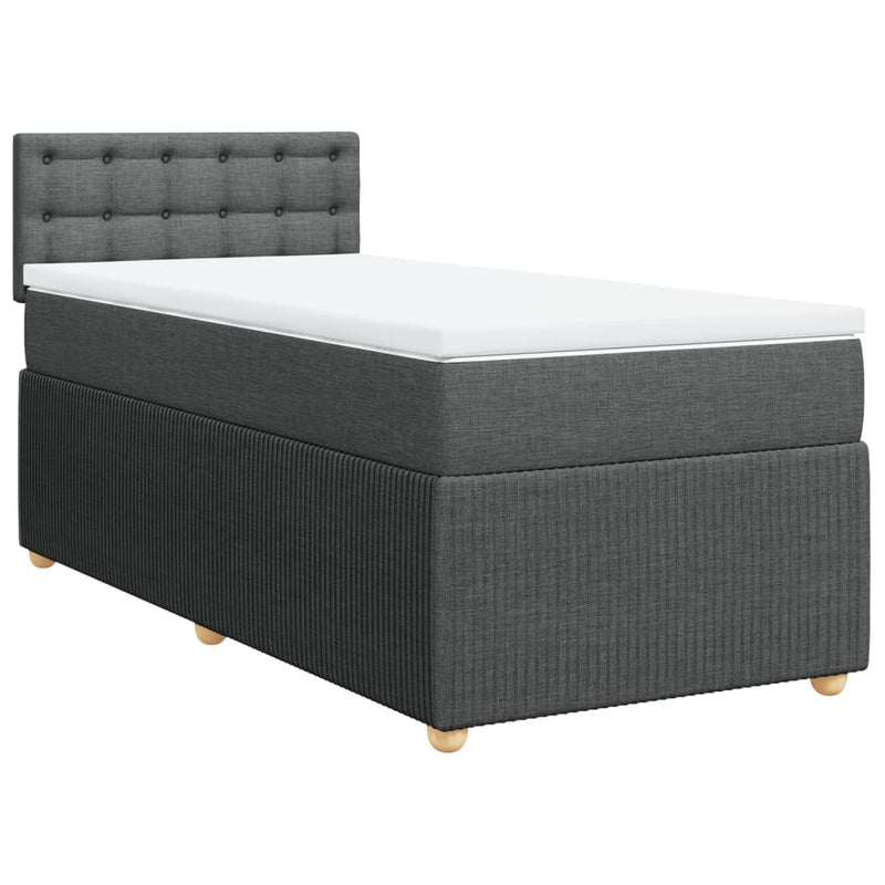 Box Spring Bed with Mattress Dark Grey King Single Fabric