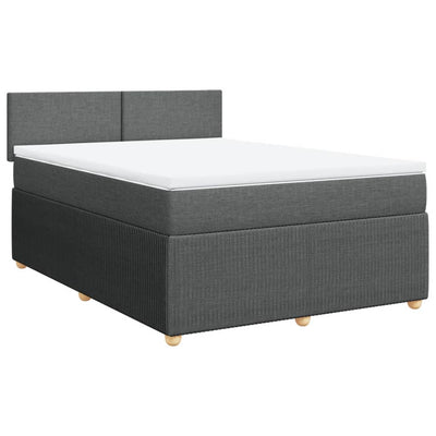 Box Spring Bed with Mattress Dark Grey Double Fabric