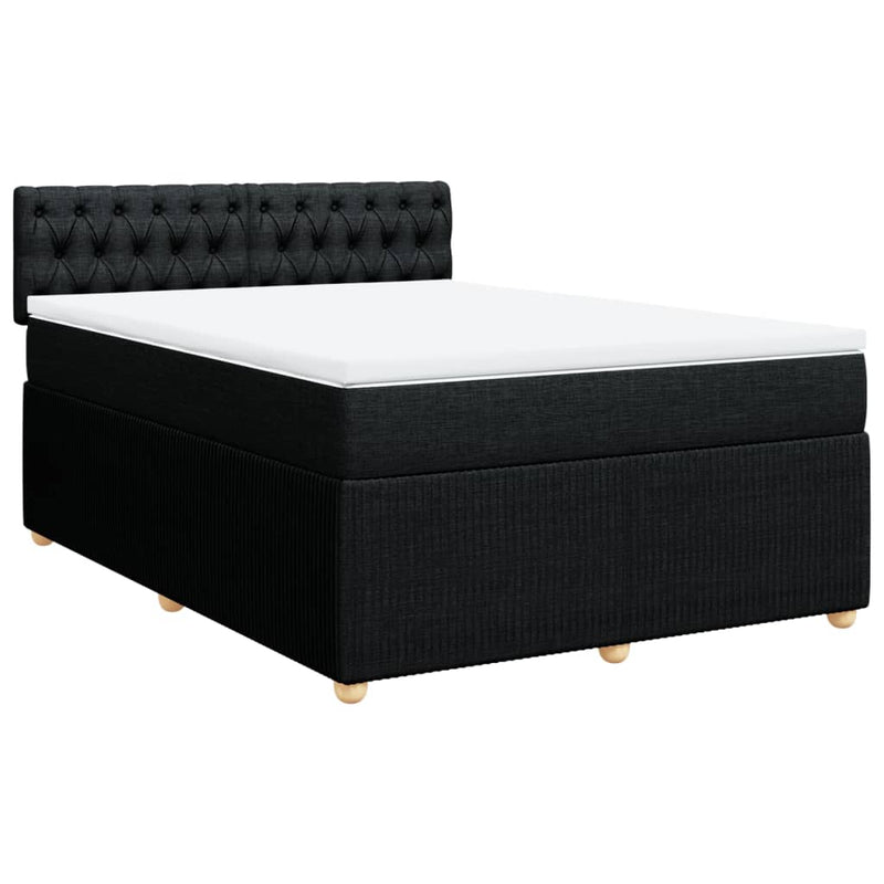 Box Spring Bed with Mattress Black Double Fabric