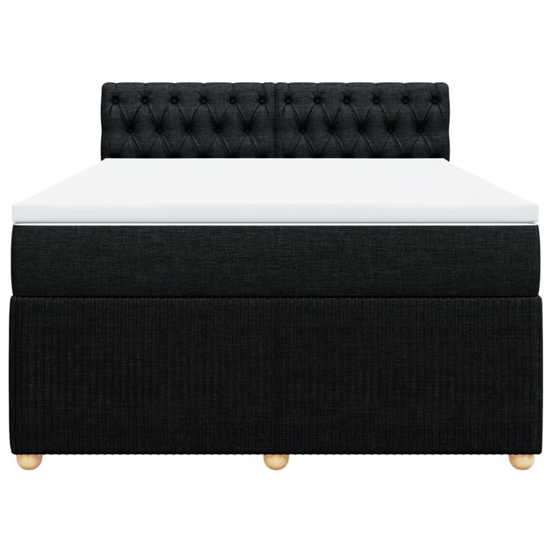 Box Spring Bed with Mattress Black Double Fabric