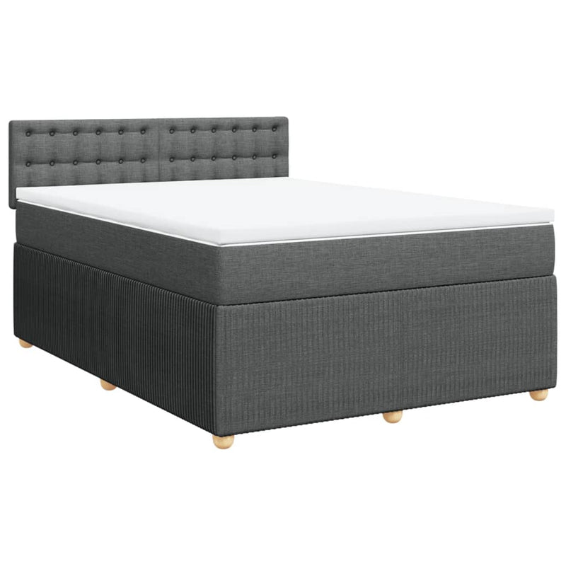 Box Spring Bed with Mattress Dark Grey Double Fabric