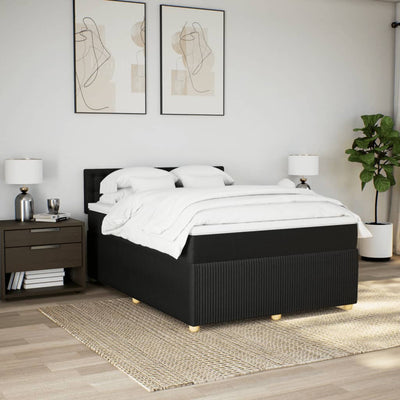 Box Spring Bed with Mattress Black Double Fabric