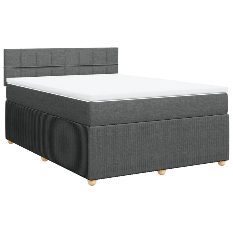 Box Spring Bed with Mattress Dark Grey Queen Fabric