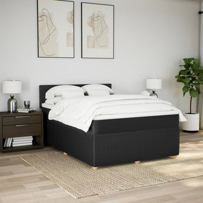 Box Spring Bed with Mattress Black Queen Fabric