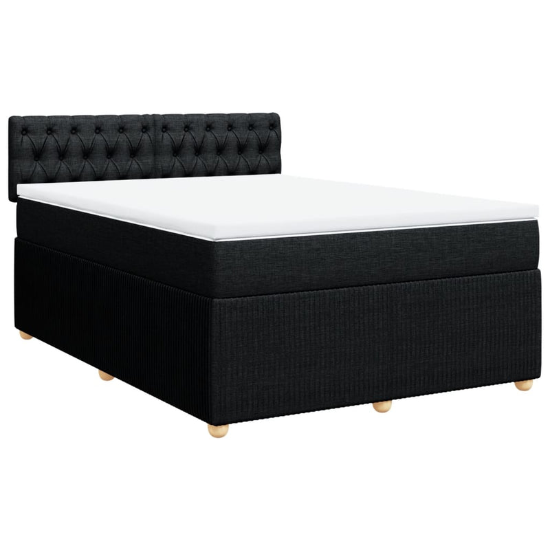 Box Spring Bed with Mattress Black Queen Fabric