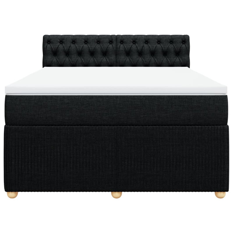 Box Spring Bed with Mattress Black Queen Fabric