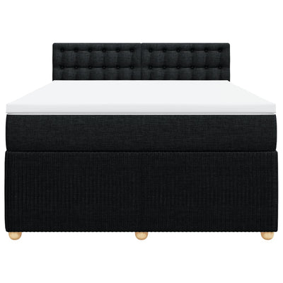 Box Spring Bed with Mattress Black Queen Fabric