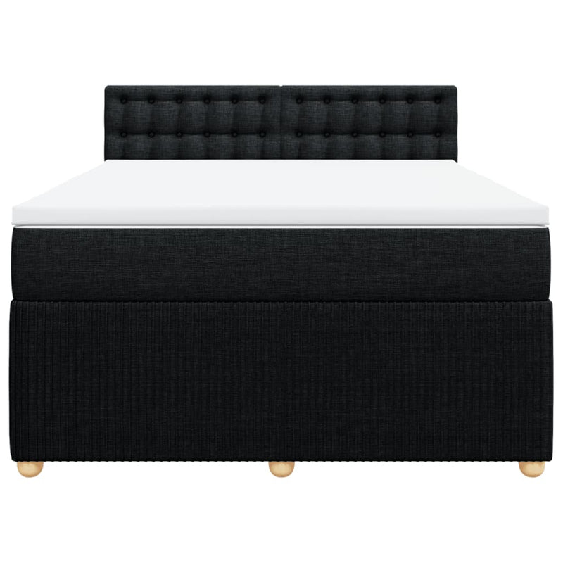 Box Spring Bed with Mattress Black Queen Fabric