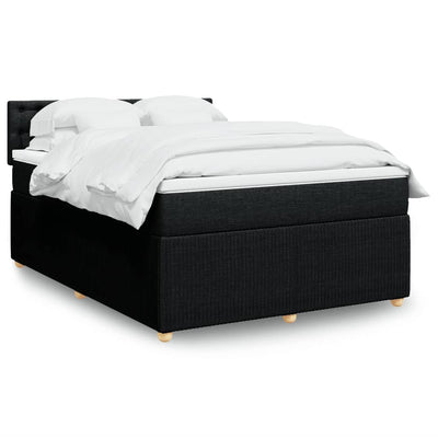 Box Spring Bed with Mattress Black Queen Fabric