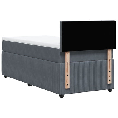 Box Spring Bed with Mattress Dark Grey King Single Velvet