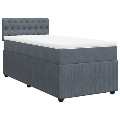 Box Spring Bed with Mattress Dark Grey King Single Velvet