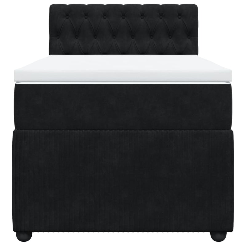 Box Spring Bed with Mattress Black King Single Velvet