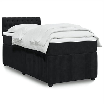 Box Spring Bed with Mattress Black King Single Velvet