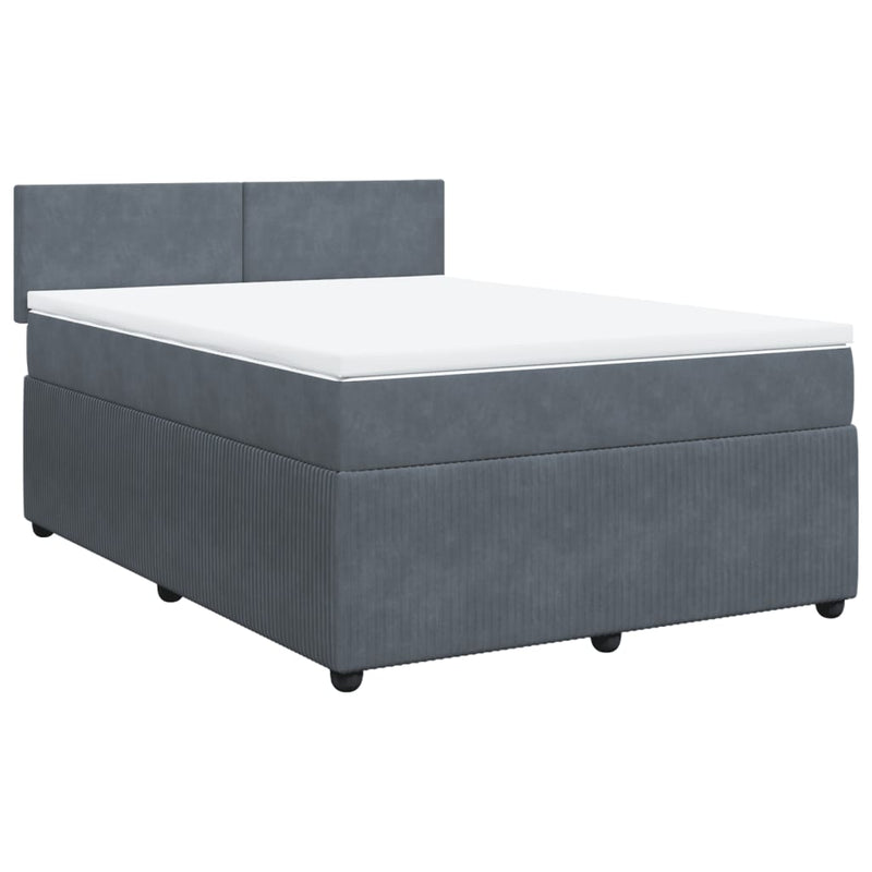 Box Spring Bed with Mattress Dark Grey Double Velvet