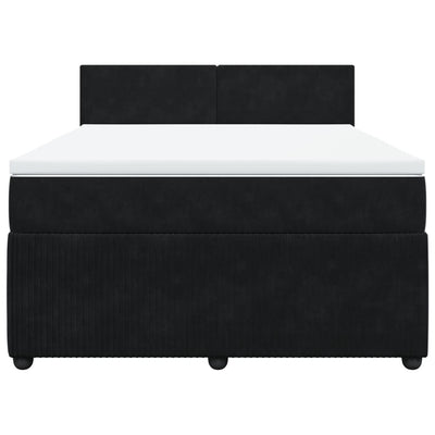 Box Spring Bed with Mattress Black Double Velvet