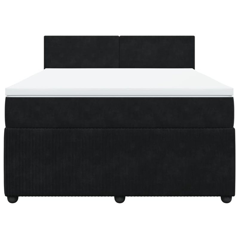 Box Spring Bed with Mattress Black Double Velvet