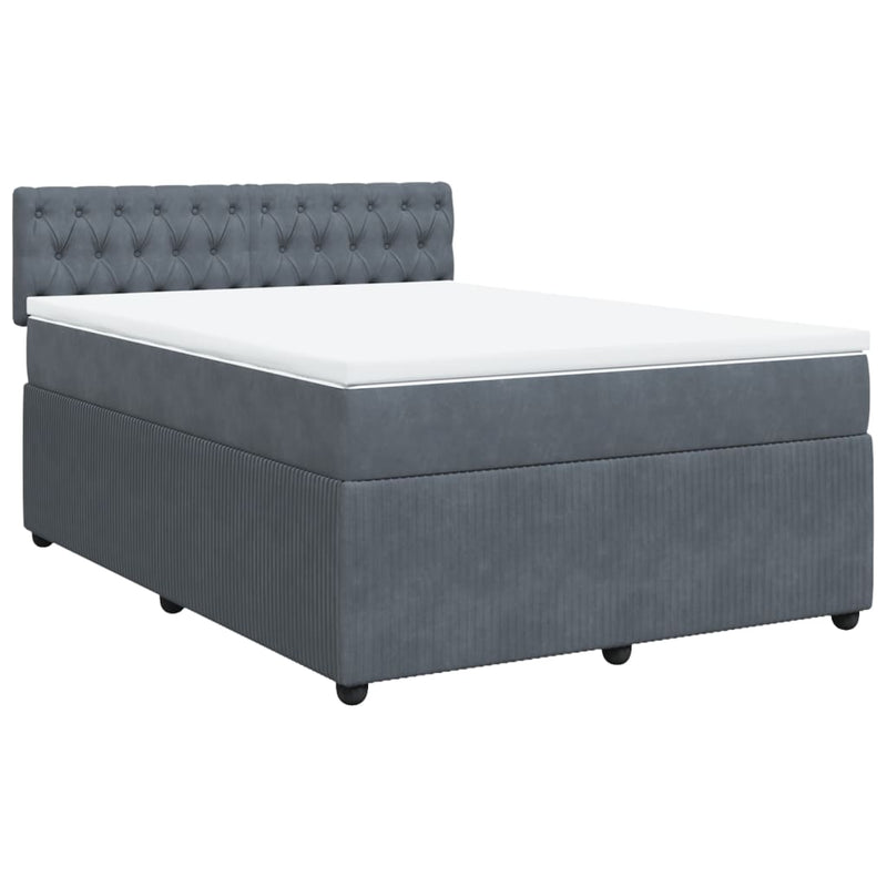 Box Spring Bed with Mattress Dark Grey Double Velvet