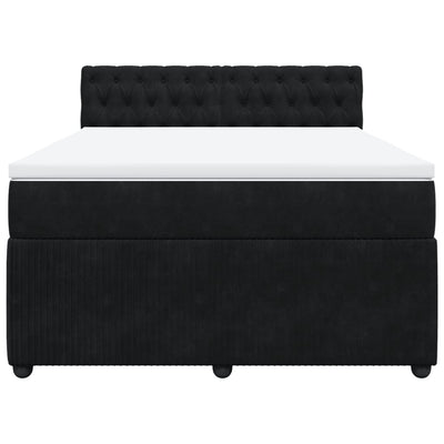 Box Spring Bed with Mattress Black Double Velvet