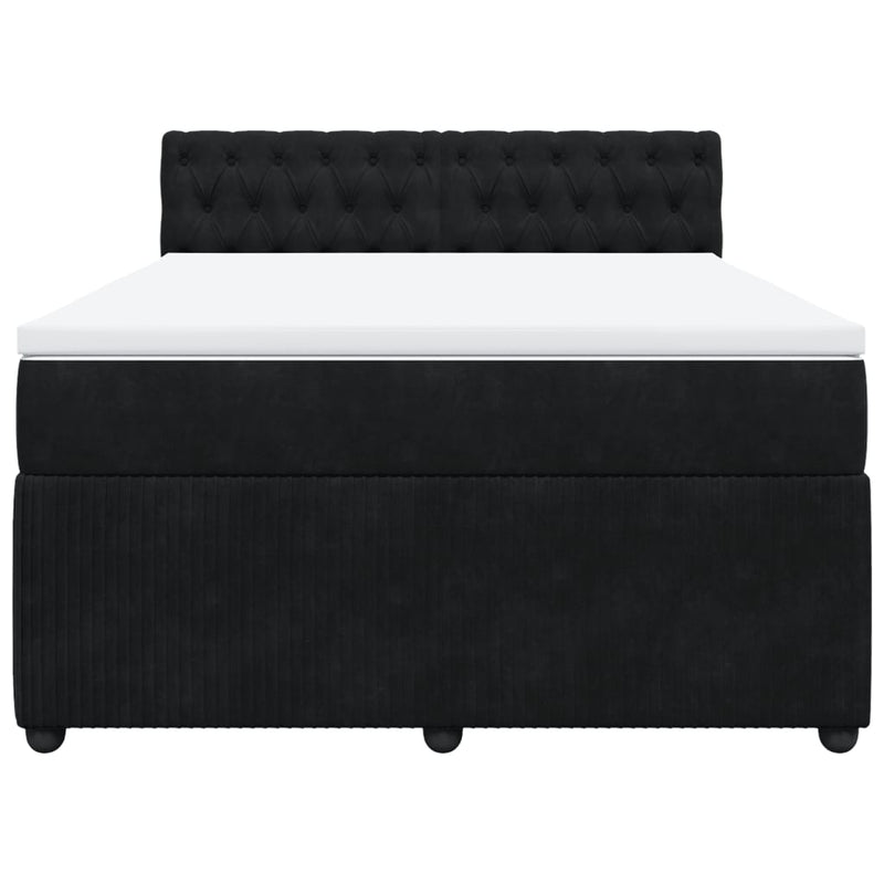 Box Spring Bed with Mattress Black Double Velvet