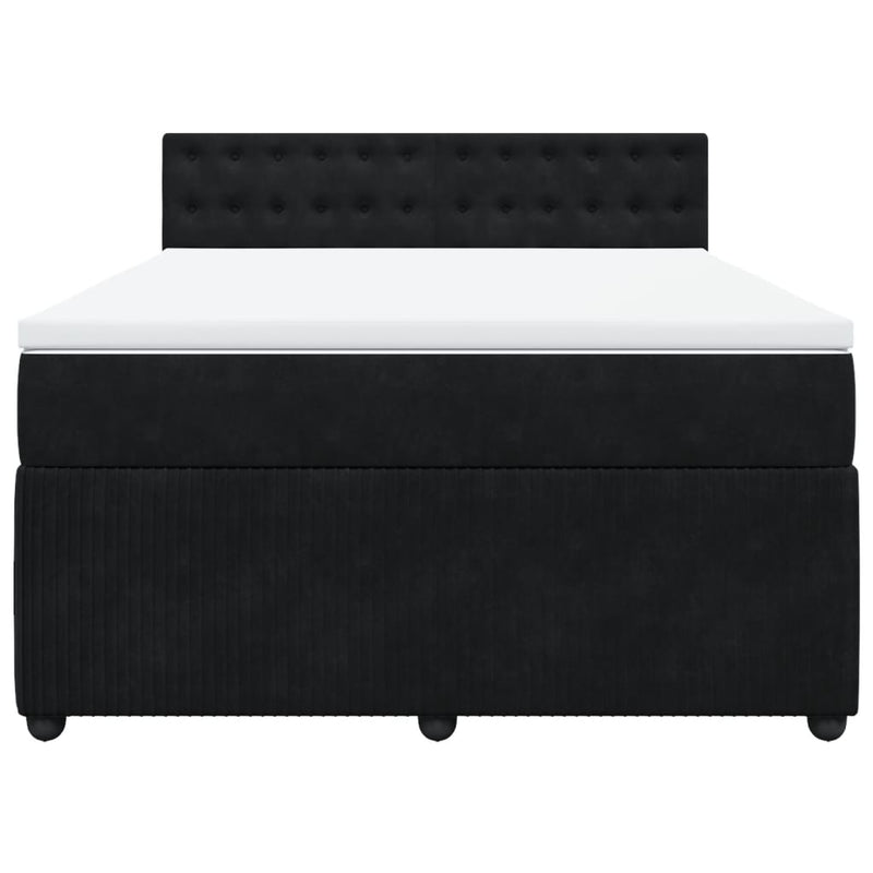 Box Spring Bed with Mattress Black Double Velvet