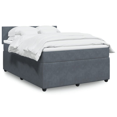 Box Spring Bed with Mattress Dark Grey Queen Velvet