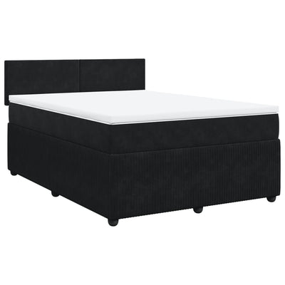 Box Spring Bed with Mattress Black Queen Velvet