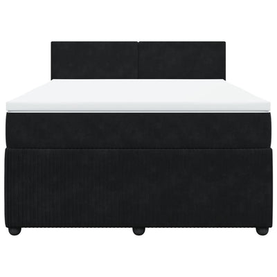 Box Spring Bed with Mattress Black Queen Velvet