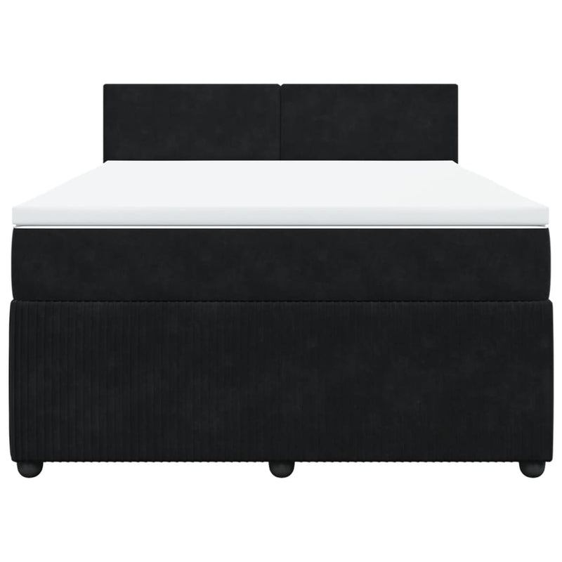 Box Spring Bed with Mattress Black Queen Velvet