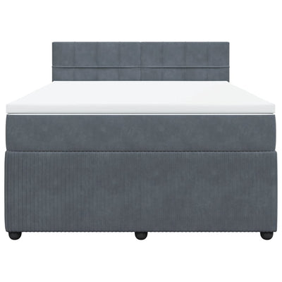 Box Spring Bed with Mattress Dark Grey Queen Velvet