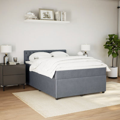 Box Spring Bed with Mattress Dark Grey Queen Velvet