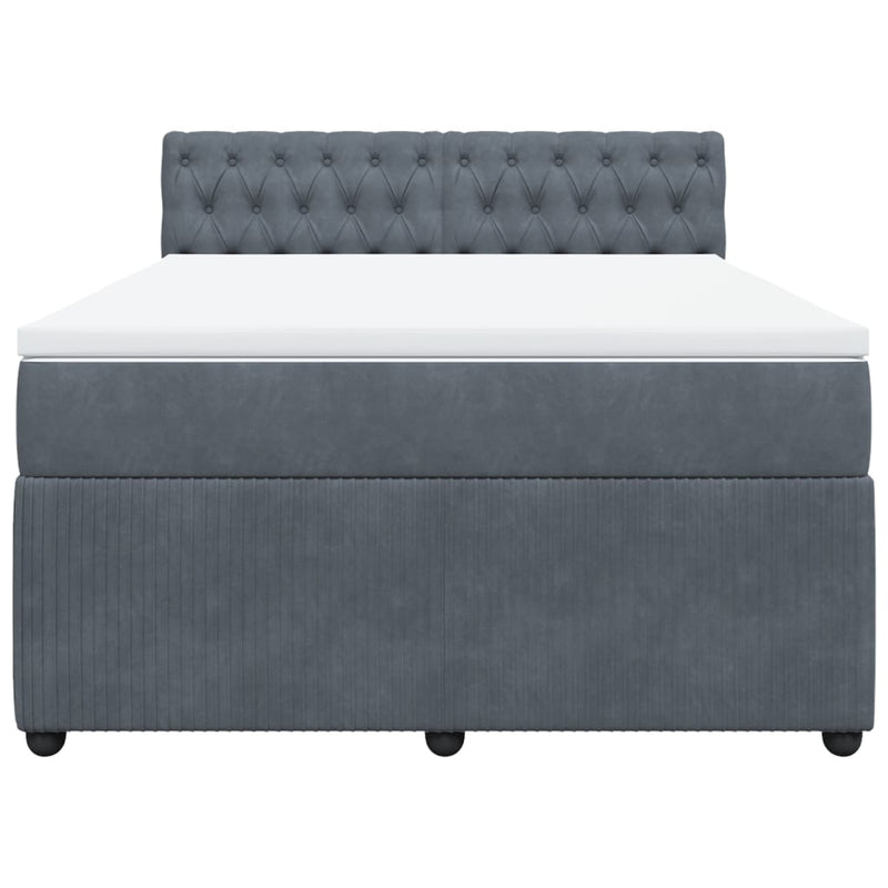 Box Spring Bed with Mattress Dark Grey Queen Velvet