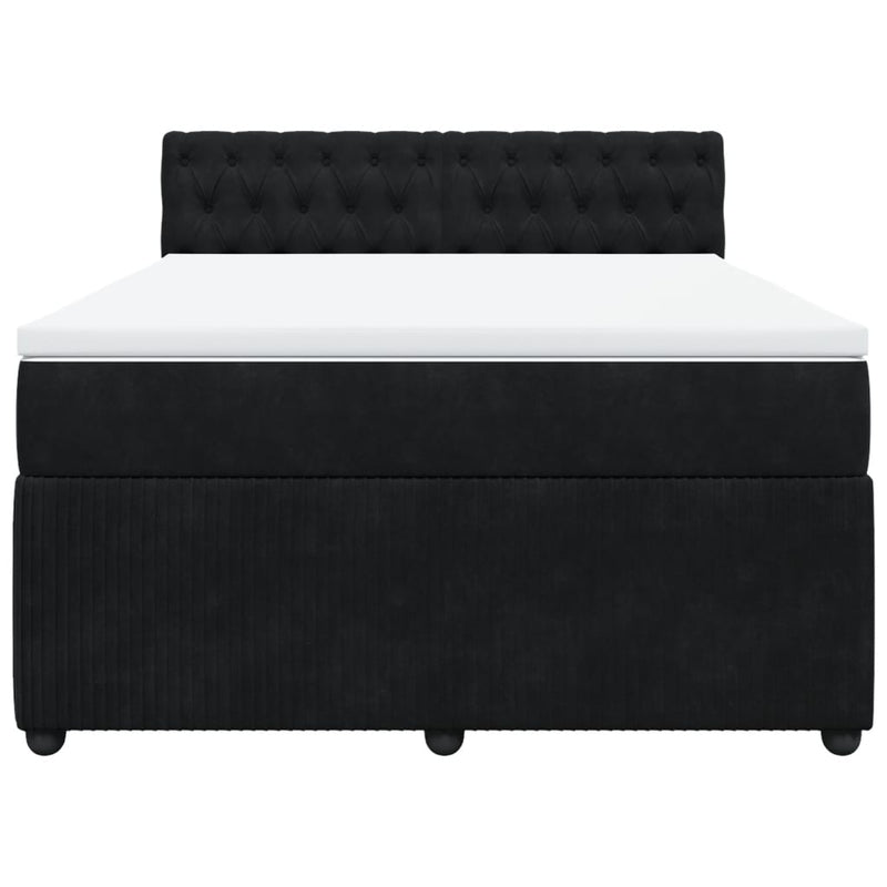 Box Spring Bed with Mattress Black Queen Velvet