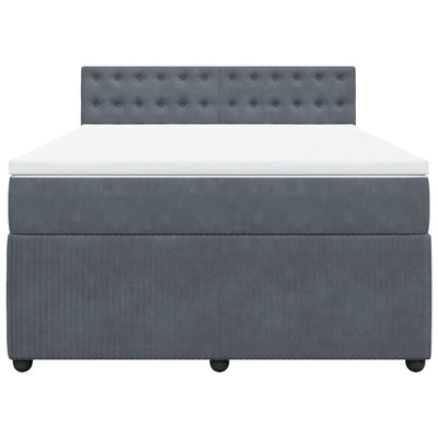 Box Spring Bed with Mattress Dark Grey Queen Velvet